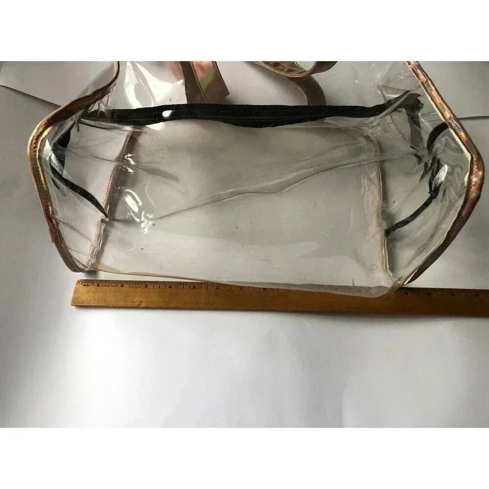 Women Fashionable Clear Plastic Transparent Handbag Tote Bag Holographic Handles